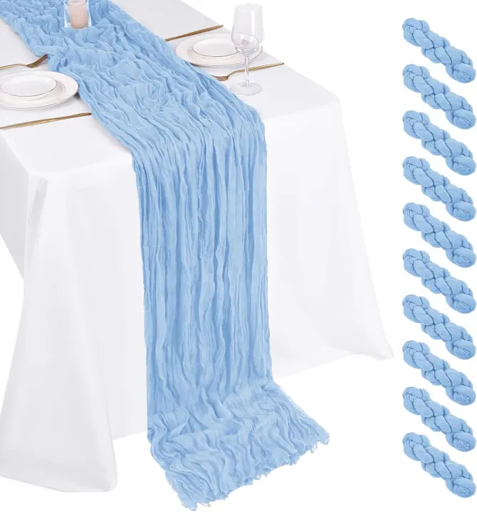 10-Pack Light Blue Gauze Table Runners 17 x 108 in — Boho Event Decor