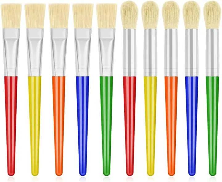 10-Piece Kids Paint Brush Set — Chubby Round & Flat Toddler Brushes