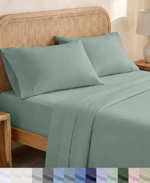 100% Organic Cotton Percale Queen Sheet Set — Sage Green, 15" Deep Pocket