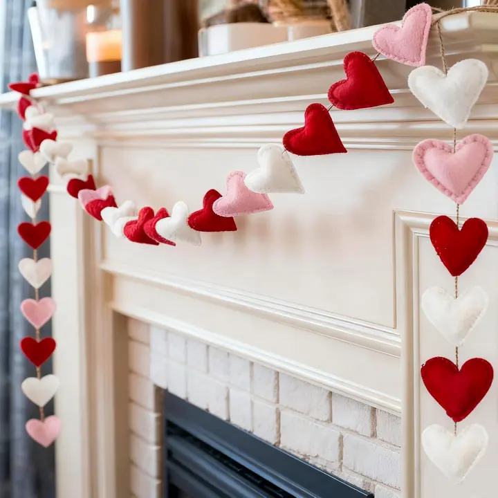 11.5 ft Felt Heart Garland — Pink, Red & White Valentine Banner