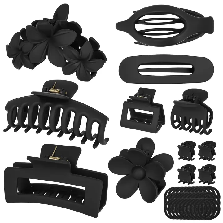 12-Piece Women's Hair Claw Clip Set — Assorted Black Clips