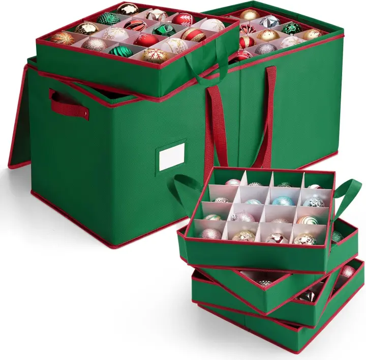 128-Ball Christmas Ornament Storage Box with Adjustable Dividers