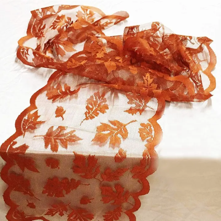 13 x 72 in Fall Lace Table Runner — Maple & Pumpkin Motifs