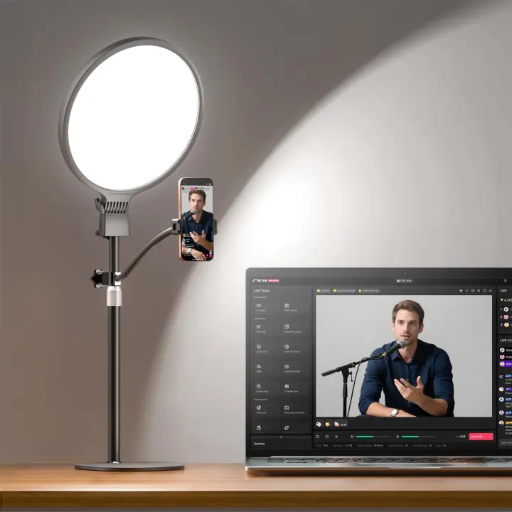 1300-Lumen 10" Ring Light with Stand — Desk & Phone Studio Lamp