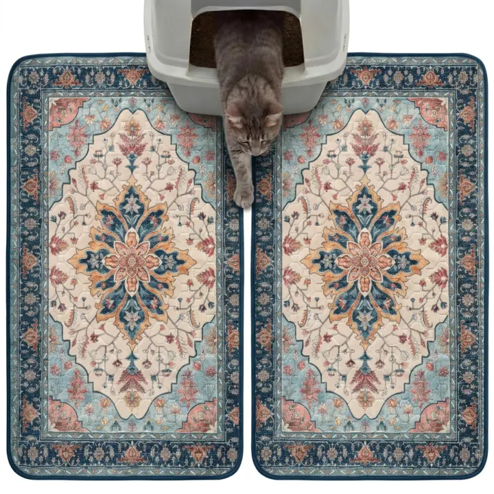 18x28 Quilted Cat Litter Mat 2-Pack — Washable, Waterproof, Non‑Slip