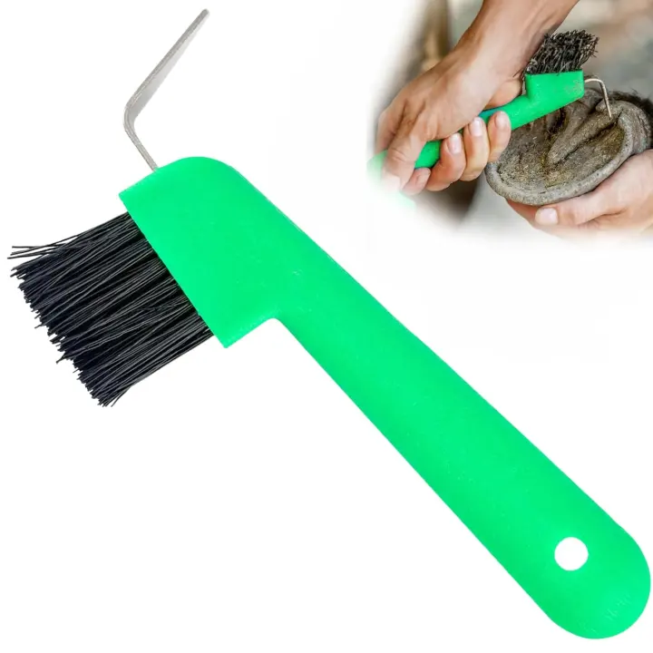 2-in-1 Horse Hoof Pick & Brush, 4-inch Handle — Green