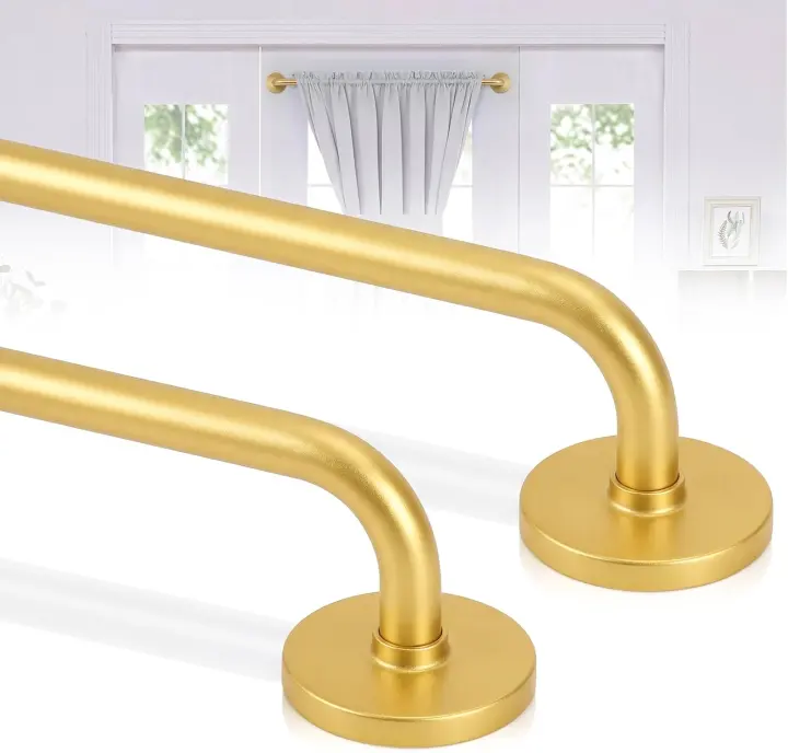 2-Pack Adjustable Magnetic Curtain Rods for Metal Doors, 17-30 in, Gold