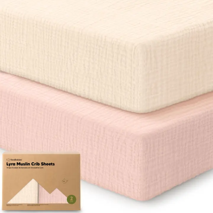 2-Pack Muslin Fitted Crib Sheets — 100% Organic Cotton (52x28)