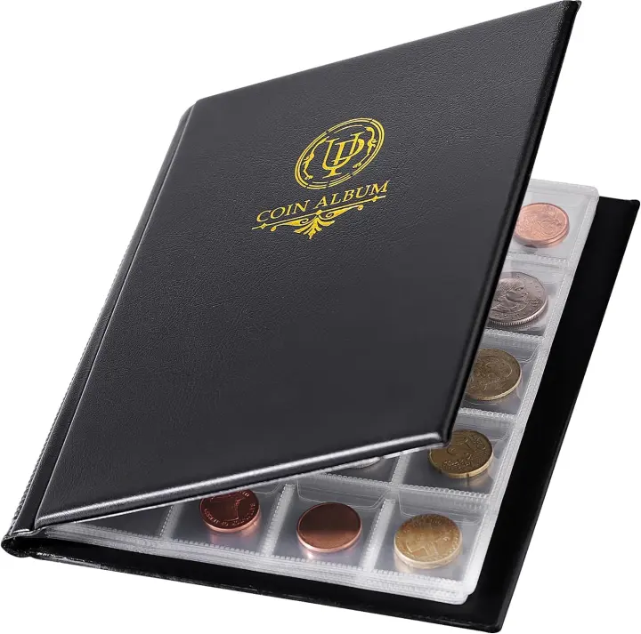200-Pocket Coin Album — 10 PVC Pages (33×33 mm) Black