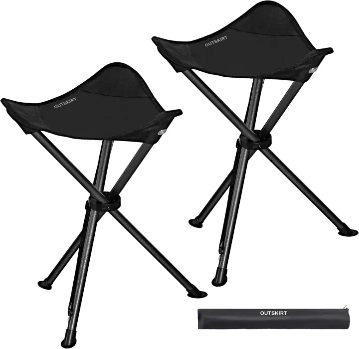 22.4-inch Extra-Tall Folding Tripod Camping Stools — 2-Pack (Black)