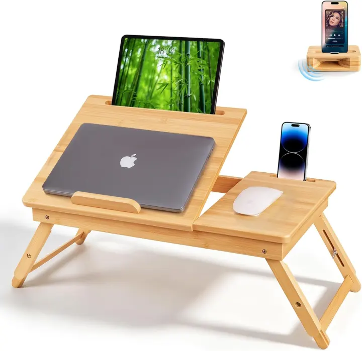 3-in-1 Bamboo Adjustable Laptop Desk with Separate Phone Stand