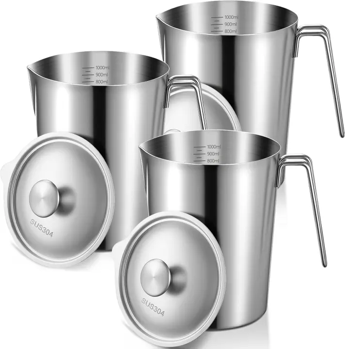 3-Pack 32 oz Stainless Steel Milk Frothing Pitchers with Lids