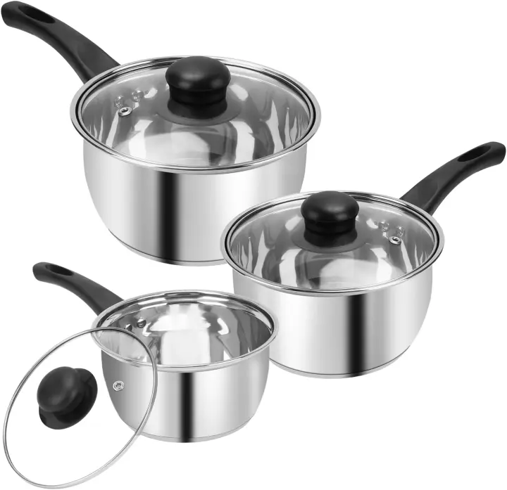 3-Piece Stainless Steel Saucepan Set (1QT, 2QT, 3QT) with Lids