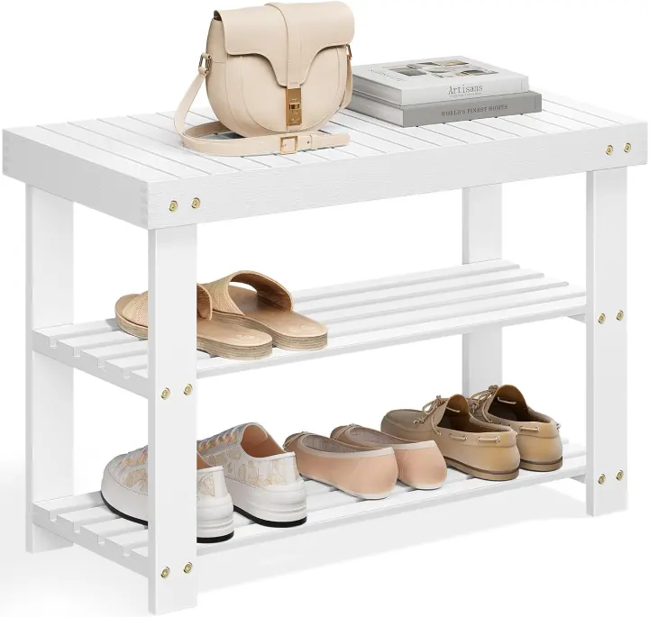 3-Tier Bamboo Shoe Bench — 27.6 in Entryway Shoe Rack Bench