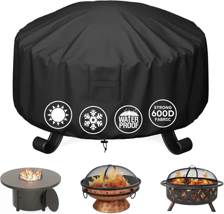 36" Round Heavy-Duty Fire Pit Cover — 600D Waterproof & Windproof
