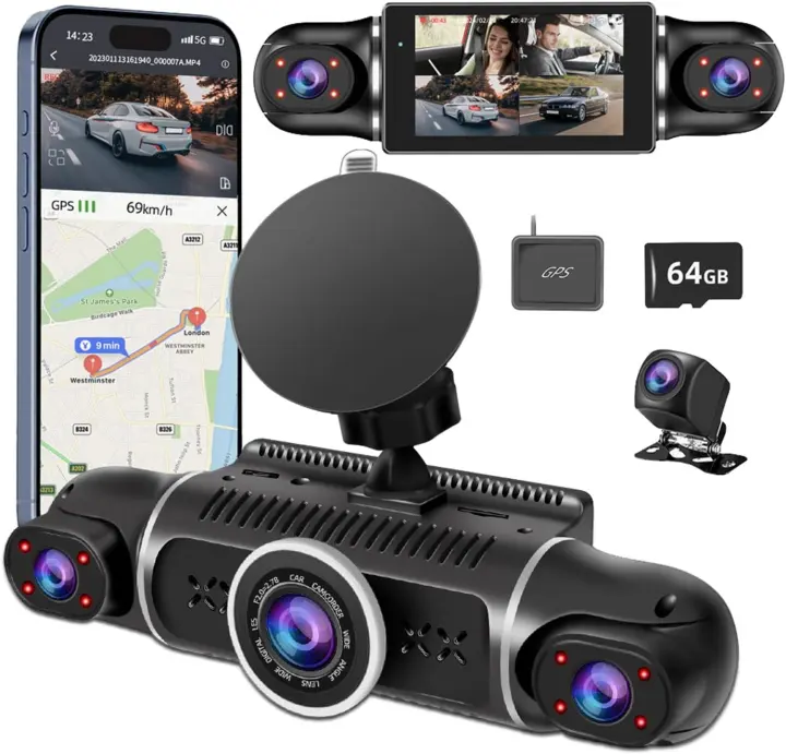 4-Channel 360° Dash Cam W2 — Front, Rear, Side & Interior Recorder