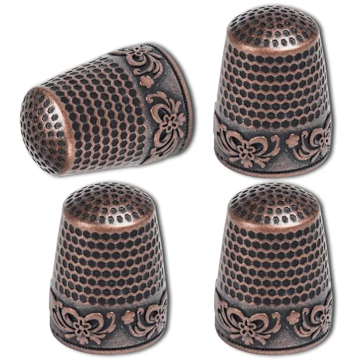 4-Pack Metal Hand Sewing Thimbles — Brass-Finish Finger Guards