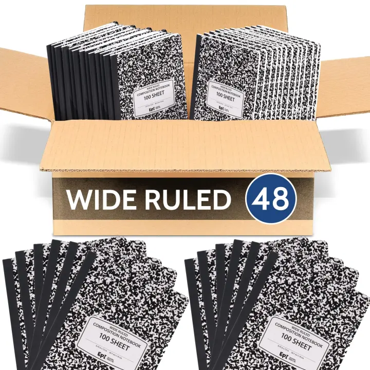 48-Pack Marble Hardcover Wide-Ruled Composition Notebooks — 9.75 x 7.5 in