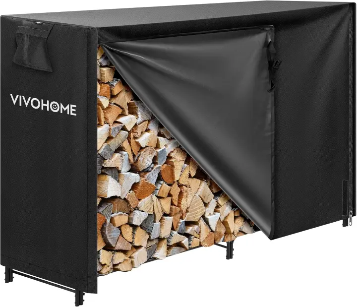 5 ft Firewood Rack with Weather Cover - Heavy-Duty Log Storage