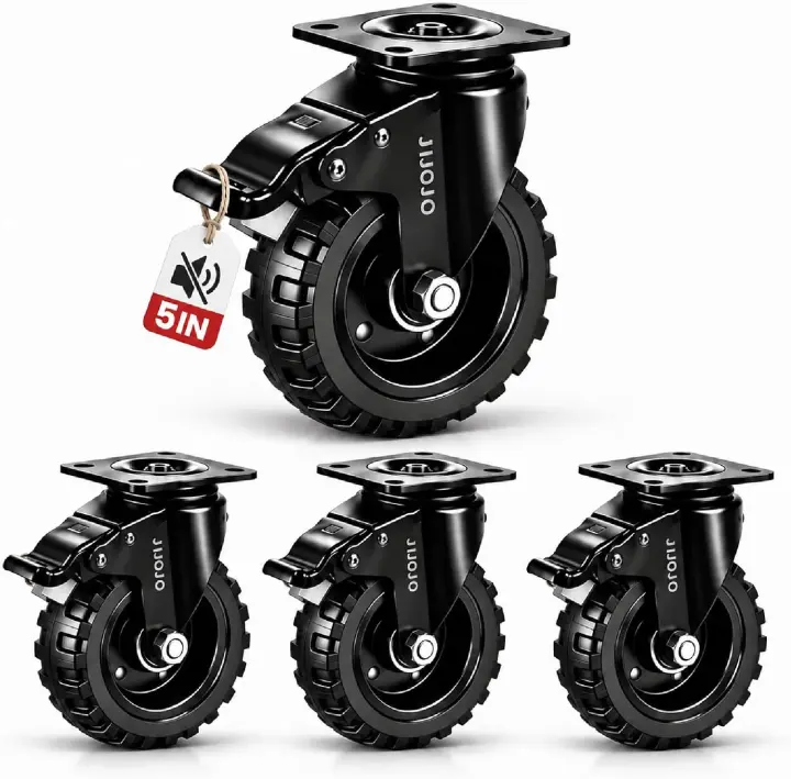 5-Inch Heavy-Duty Swivel Caster Wheels with Brake (Set of 4)