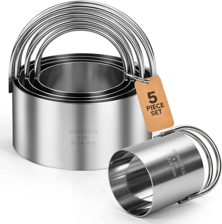 5-Piece Round Stainless Steel Cookie & Biscuit Cutter Set with Handles