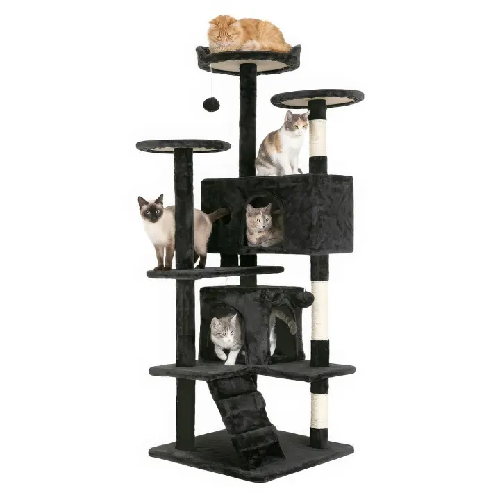 54" Multi-Level Cat Tree Tower — Dark Gray Indoor Activity Center