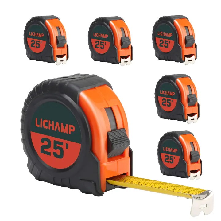 6-Pack Retractable Tape Measures — 25ft x 1in with Fraction Marks