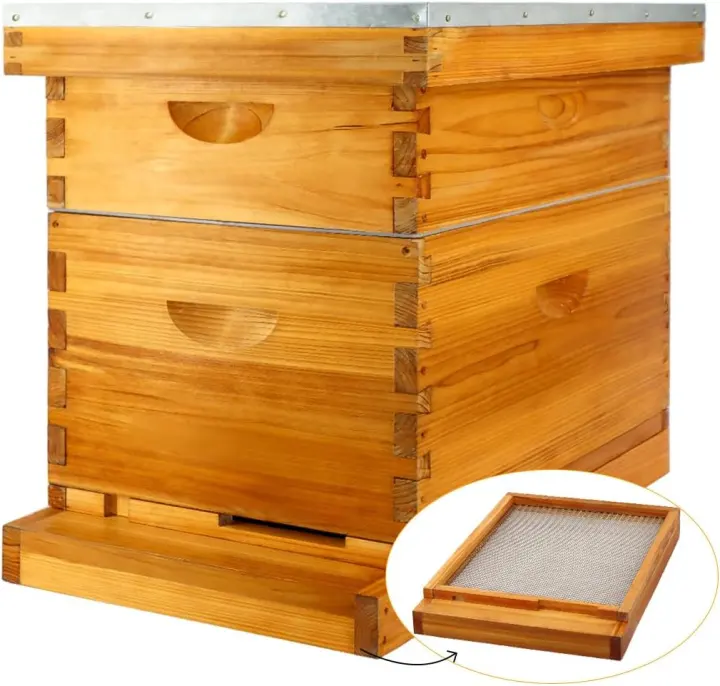 8-Frame Screened Bottom Beehive Kit — Beeswax-Dipped Cedar Boxes