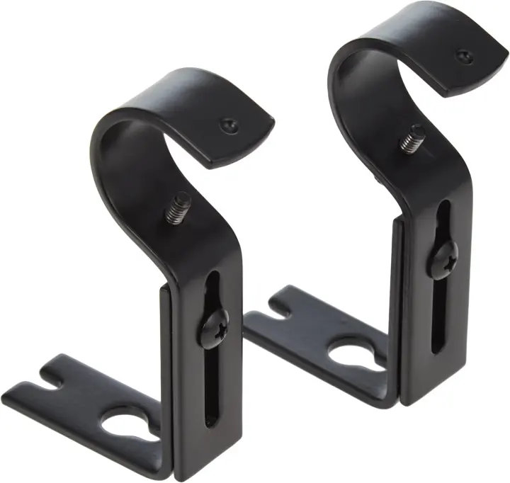 Adjustable Curtain Rod Wall Brackets — Black, Set of 2, Fits 1-inch Rods