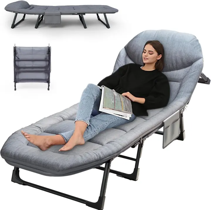 Adjustable Folding Camping Cot with Padded Mattress — Heavy-Duty Adult Bed