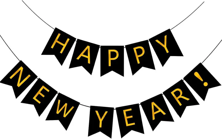 Black & Gold Happy New Year Party Banner — Paper Bunting