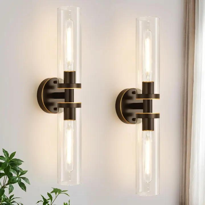 Brown Hardwired Wall Sconces Set of 2 with Clear Glass Shades