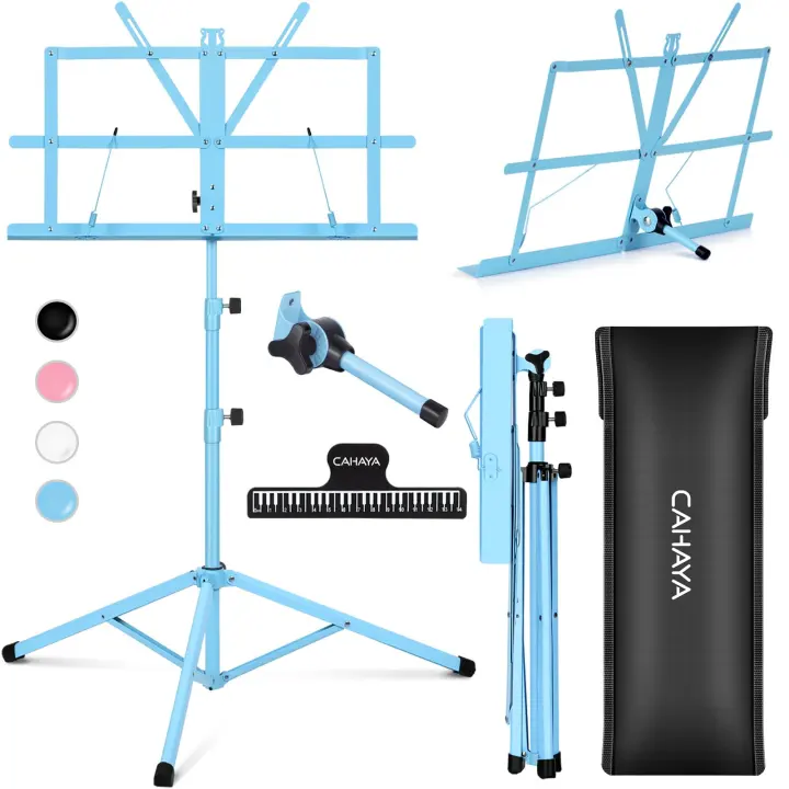 CAHAYA Folding Sheet Music Stand — Portable Dual Floor & Desktop (Blue)