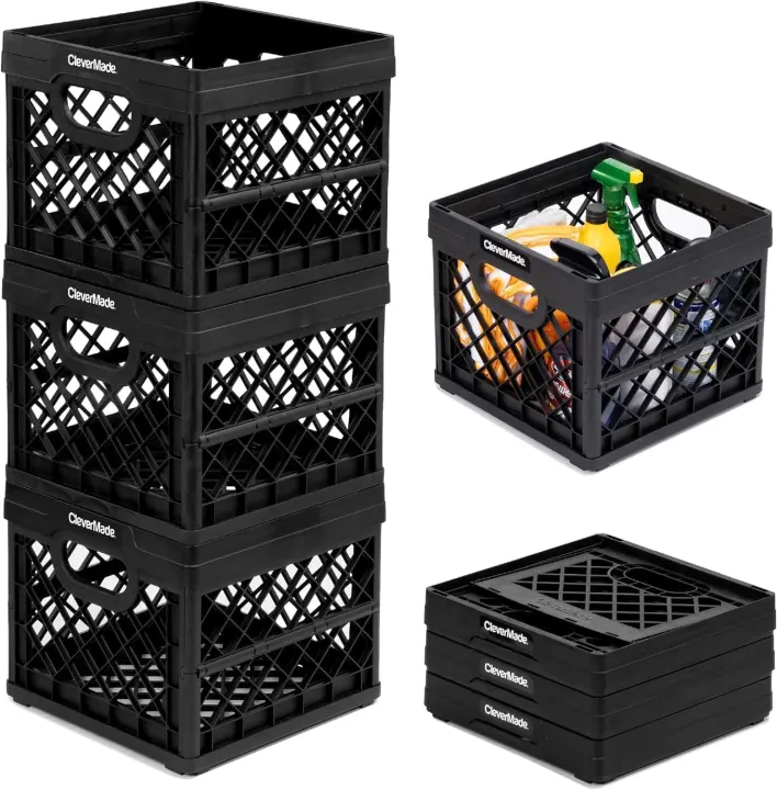 CleverMade 25L Collapsible Milk Crates — 3-Pack, 50 lb Capacity