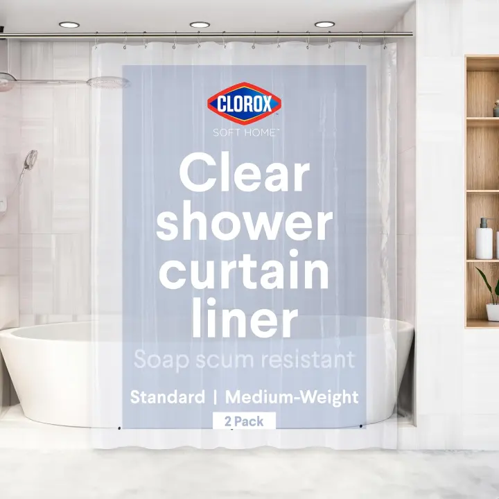 Clorox Premium Shower Curtain Liner — 72 x 72 Clear 2-Pack