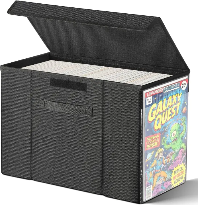 Collapsible Short Comic Book Storage Box with Lid — 15.5x7.5x11.3 in