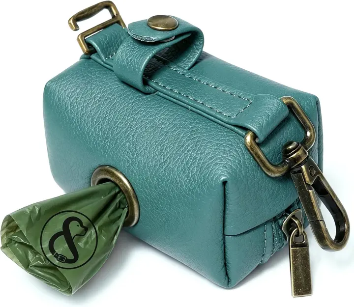 Dog Poop Bag Holder for Leash — Silicone Leather, No-Swing Clip