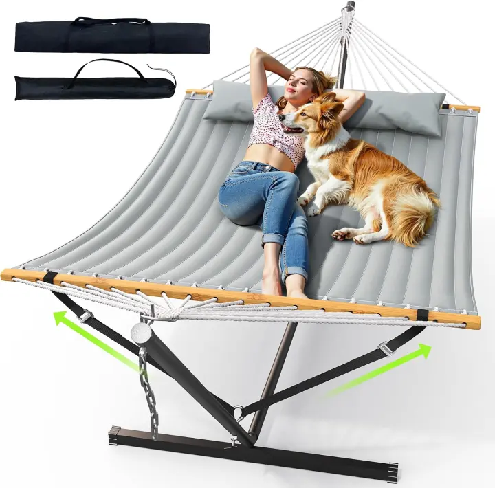 Double-Person Hammock with Stand — 500 lb Capacity Gray Outdoor Lounger