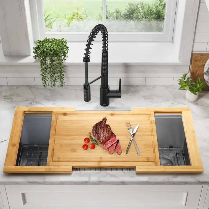 Expandable Bamboo Over-Sink Cutting Board with Juice Groove