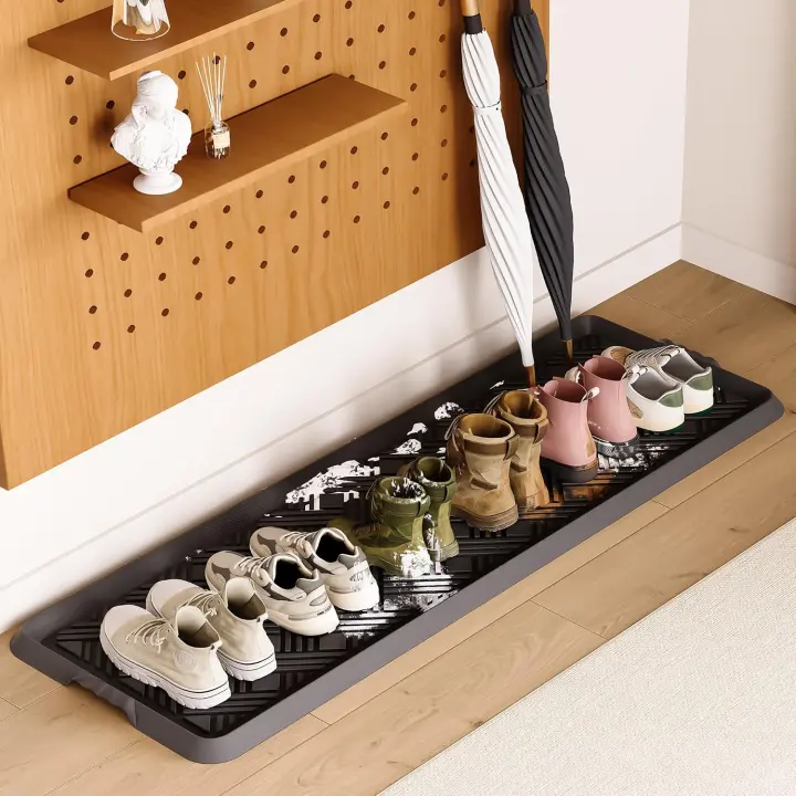 Extra-Large Rubber Boot Tray with Raised Edge — 47 x 16 Shoe Mat