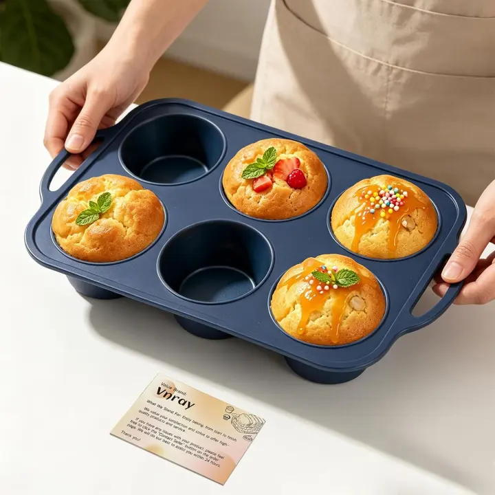 Extra-Large Silicone Muffin Pan with Metal Frame & Handles — 6-Cup