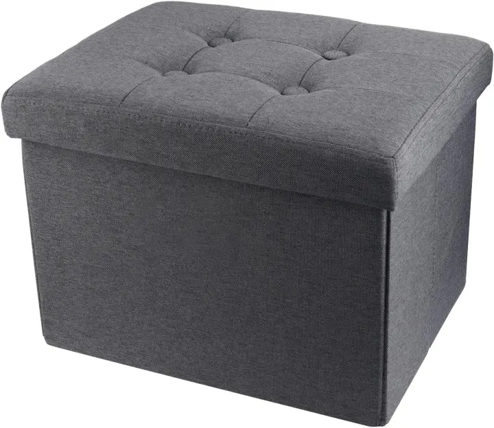 Foldable Storage Ottoman Footstool Bench with Lid — 17 x 13 x 13 in, Grey