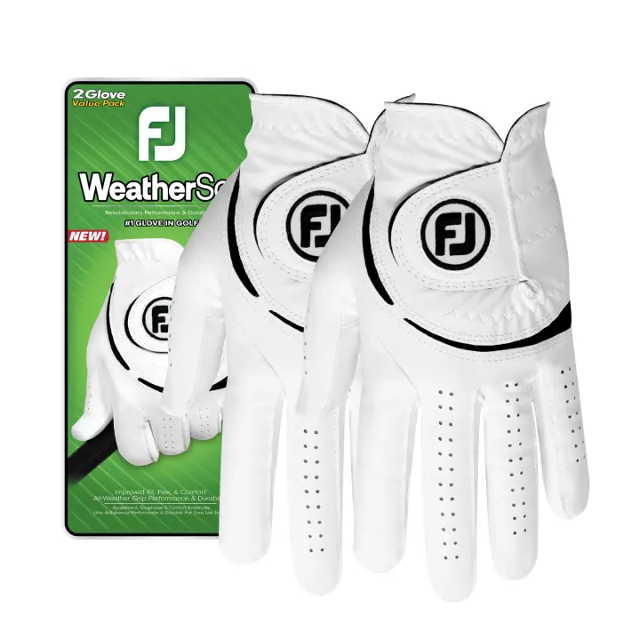 FootJoy Men's WeatherSof 2-Pack Golf Gloves — Left-Hand, White, Medium