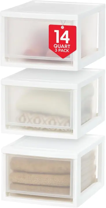 IRIS USA 3-Pack 14.5 Qt Stackable Drawer Organizer — White