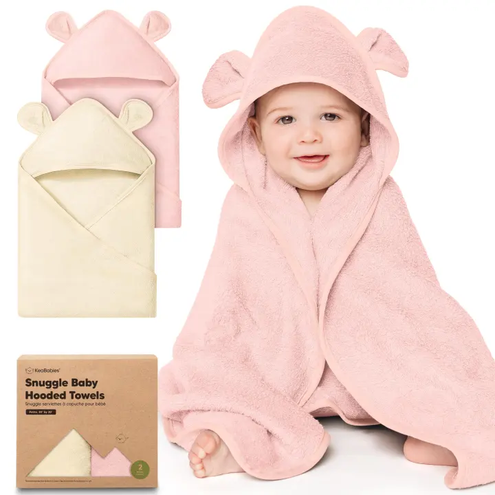 KeaBabies 2-Pack Hooded Baby Towels — Bamboo Viscose, Rose Ivory 30x30