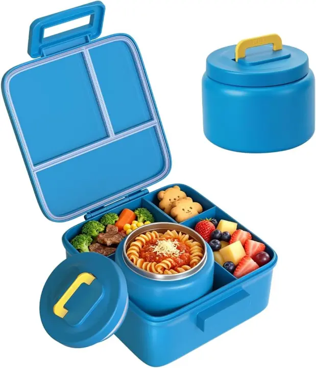 Kids Bento Lunchbox with 8oz Insulated Food Jar (Blue)