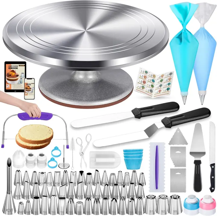 Kootek 253-Piece Aluminum Cake Decorating Kit — Turntable & Tools
