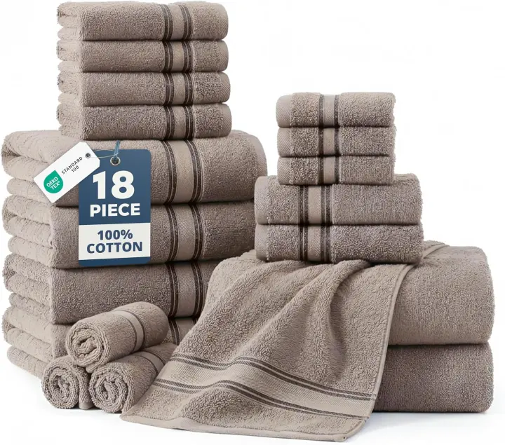 Lane Linen 18-Piece Cotton Towel Set — Soft, Quick-Dry Bath Towels