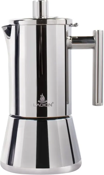LAOION Stovetop Espresso Maker — 6-Cup (10 oz) Stainless Steel Moka Pot