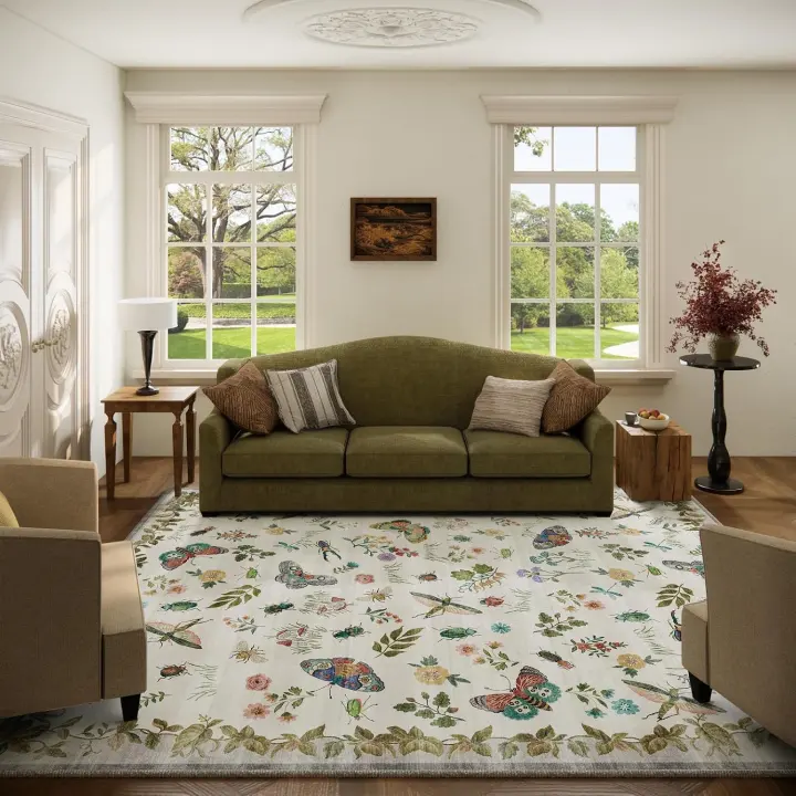 Machine-Washable 5x7 Area Rug — Low-Pile Vintage-Style Accent Carpet